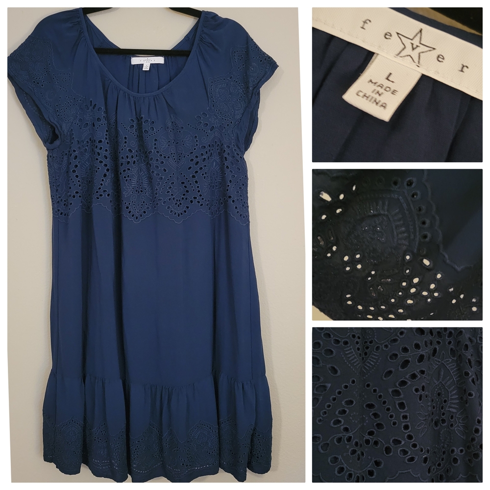 Fever Navy Blue Eyelet Dress
